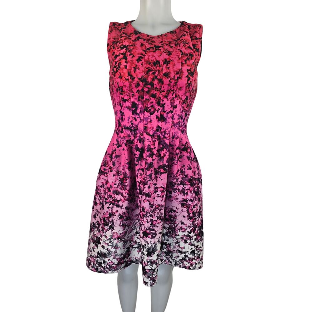 Vince Camuto Floral Printed Pink Red Scuba Halter Dress Women's 6